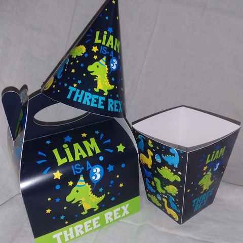 Dinosaur Theme party box, hat & Popcorn Box 